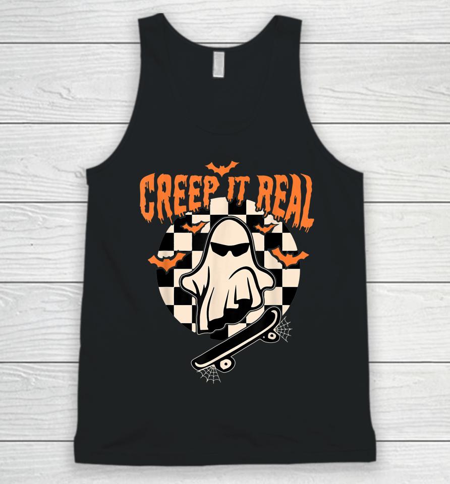 Groovy Ghost Skateboard Lazy Halloween Costume Creep It Real Unisex Tank Top