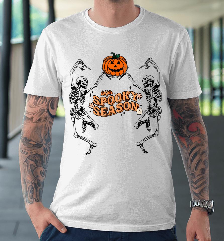 Groovy Ghost Spooky Season Funny Halloween Skeleton Dancing Premium T-Shirt