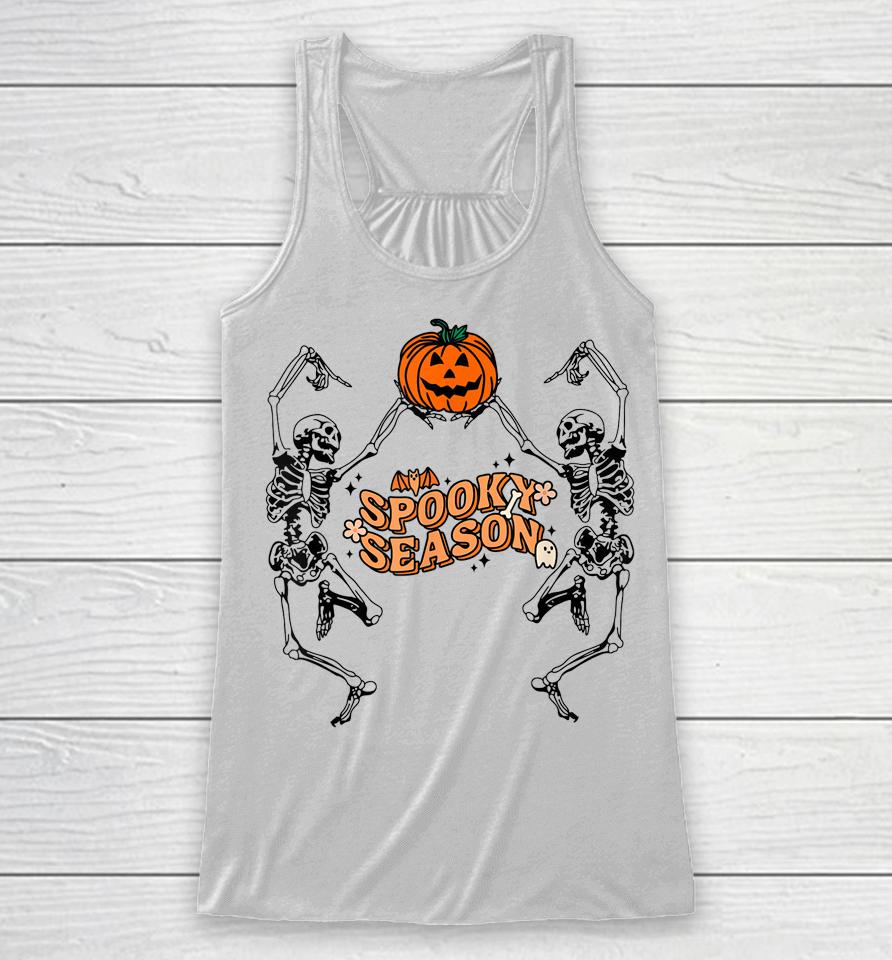 Groovy Ghost Spooky Season Funny Halloween Skeleton Dancing Racerback Tank