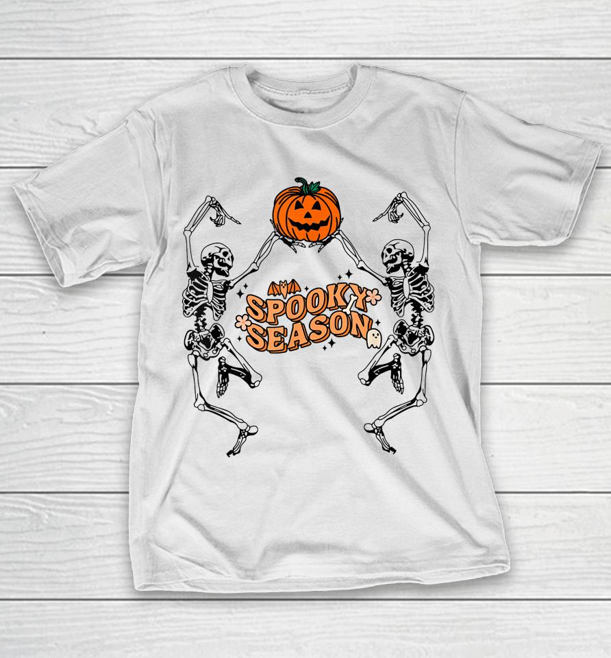 Groovy Ghost Spooky Season Funny Halloween Skeleton Dancing T-Shirt
