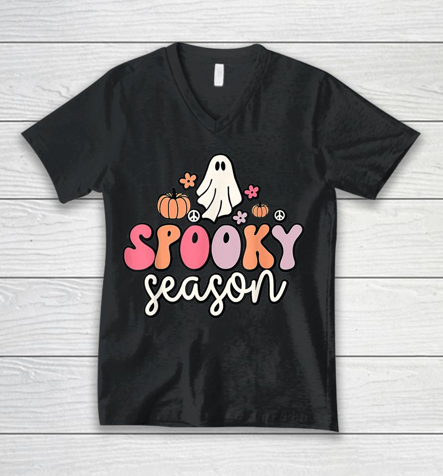 Groovy Ghost Spooky Season Unisex V-Neck T-Shirt