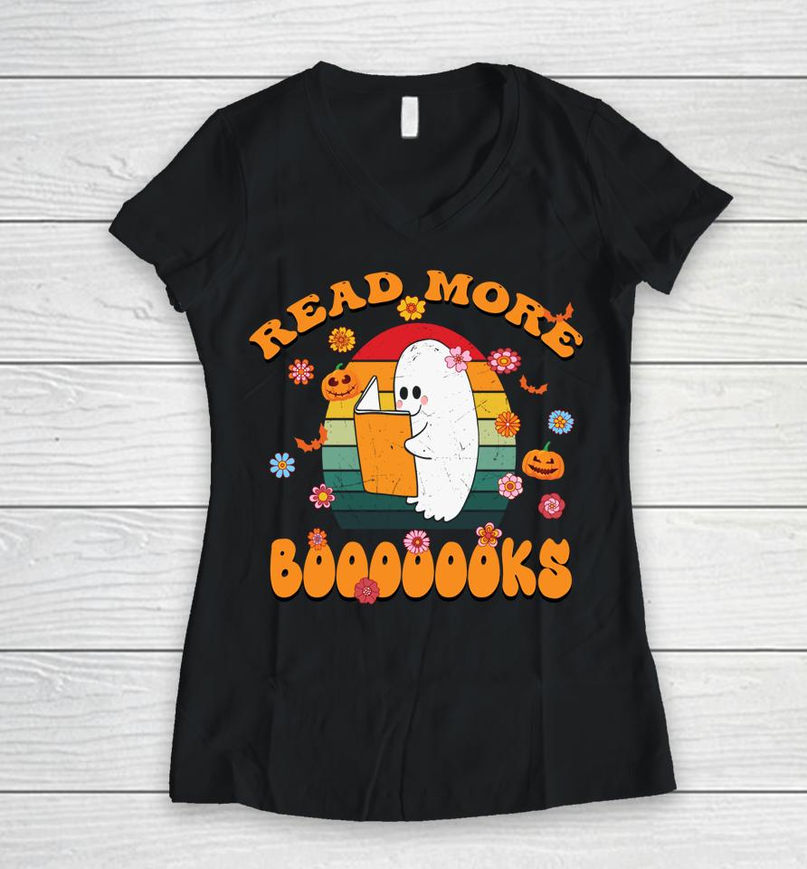 Groovy Halloween Funny Reading Books Spooky Boo Read A Book Women V-Neck T-Shirt