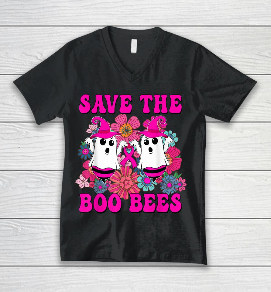 Groovy Halloween Save The Boo Bees Breast Cancer Awareness Unisex V-Neck T-Shirt