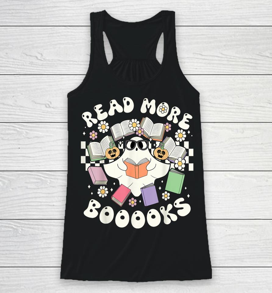 Groovy Halloween Teacher Cute Boo Read More Books Ghost Racerback Tank
