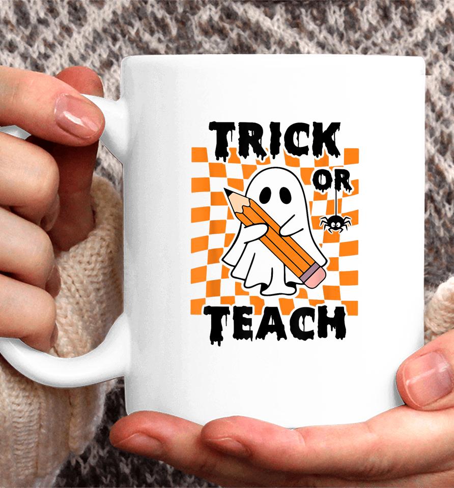 Groovy Halloween Trick Or Teach Retro Floral Ghost Teacher Coffee Mug
