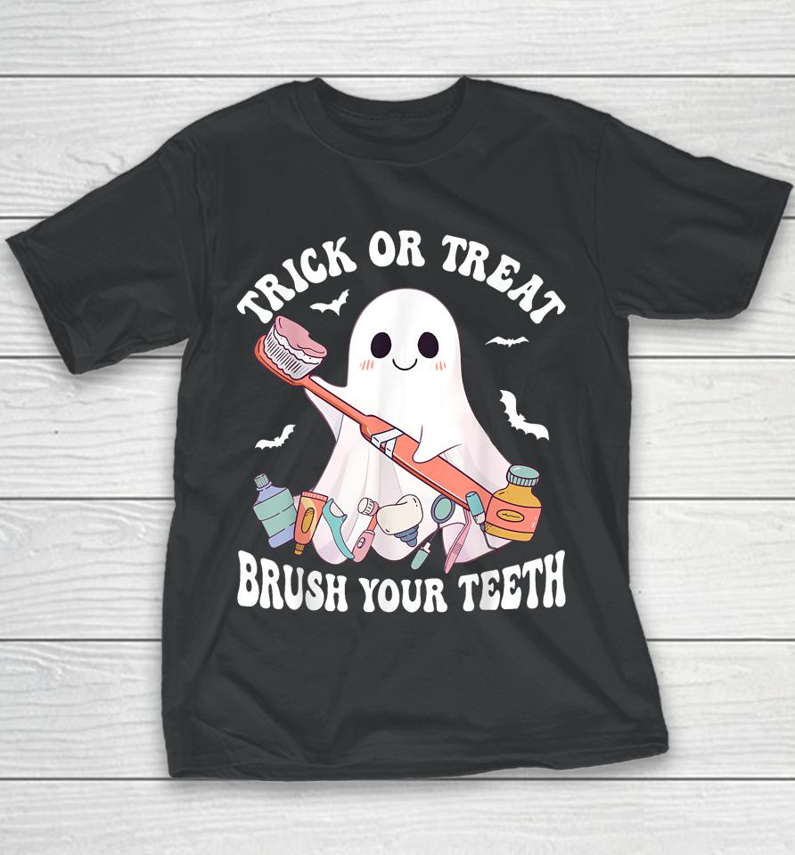 Groovy Halloween Trick Or Treat Brush Your Teeth Dentist Youth T-Shirt