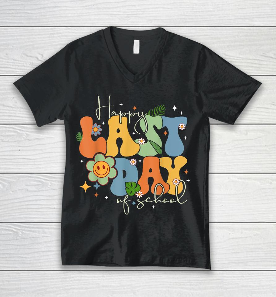 Groovy Happy Last Day Of School Cute Floral End Of School Unisex V-Neck T-Shirt
