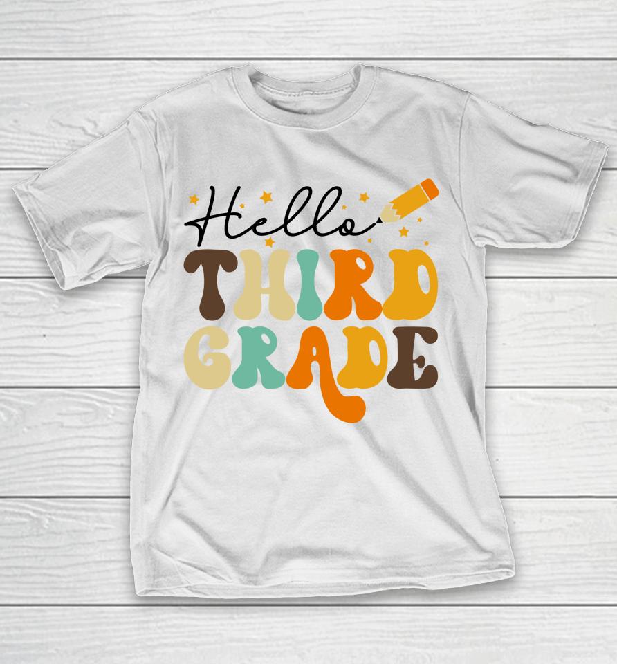 Groovy Hello Third Grade Vibes Retro Teachers Back To School T-Shirt