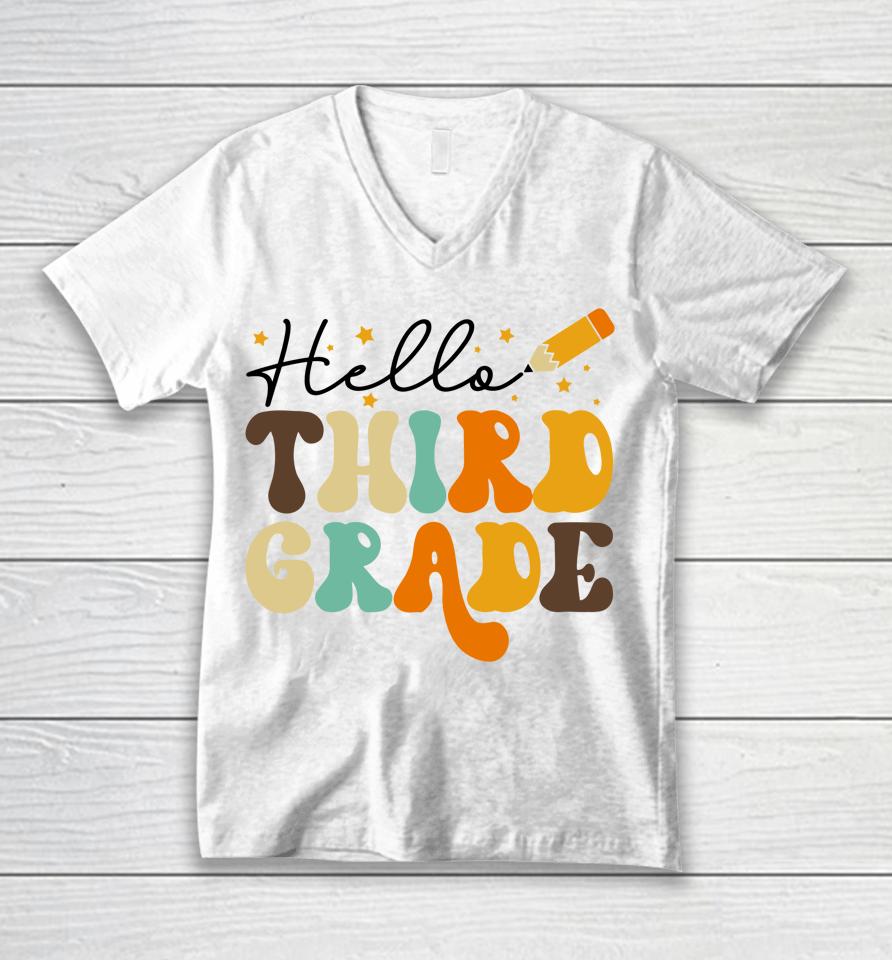 Groovy Hello Third Grade Vibes Retro Teachers Back To School Unisex V-Neck T-Shirt
