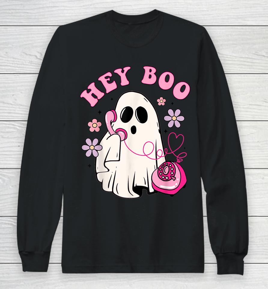 Groovy Hey Boo Cute Ghost Funny Halloween Long Sleeve T-Shirt