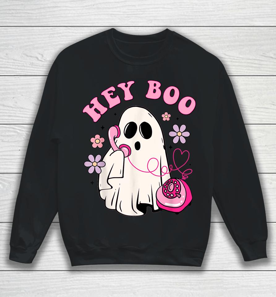 Groovy Hey Boo Cute Ghost Funny Halloween Sweatshirt