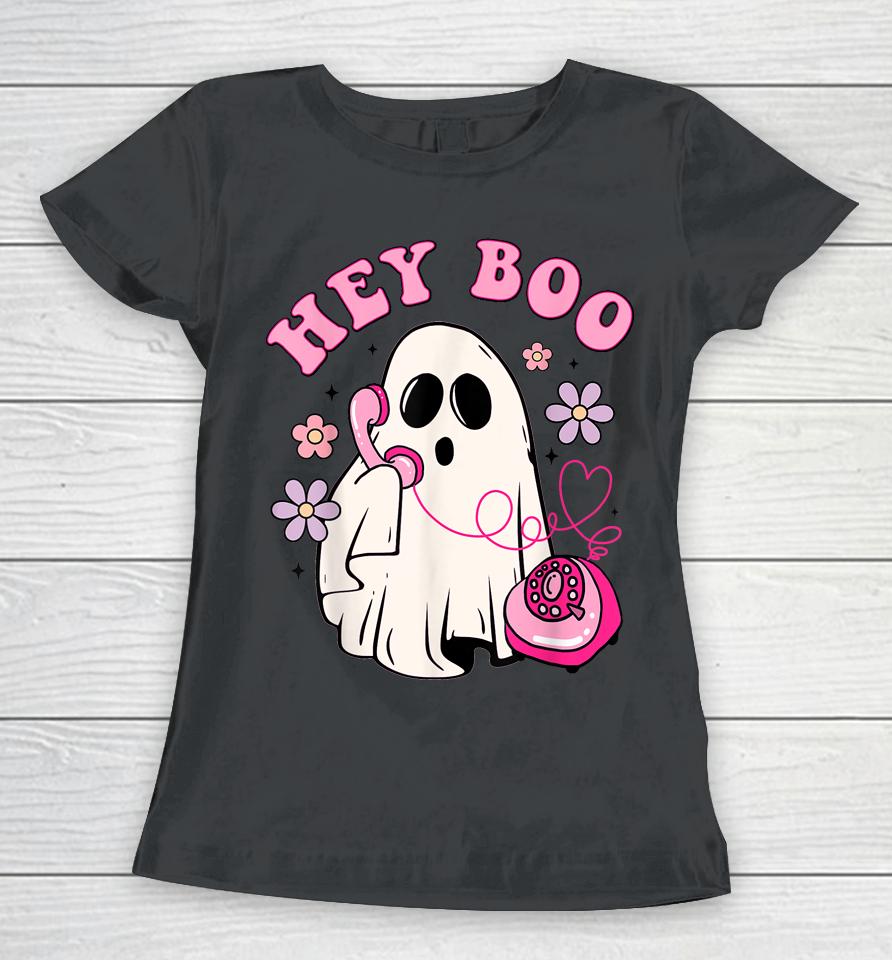 Groovy Hey Boo Cute Ghost Funny Halloween Women T-Shirt
