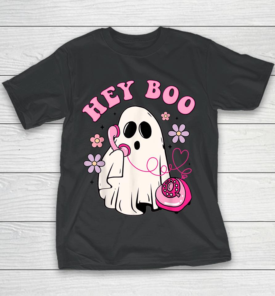 Groovy Hey Boo Cute Ghost Funny Halloween Youth T-Shirt
