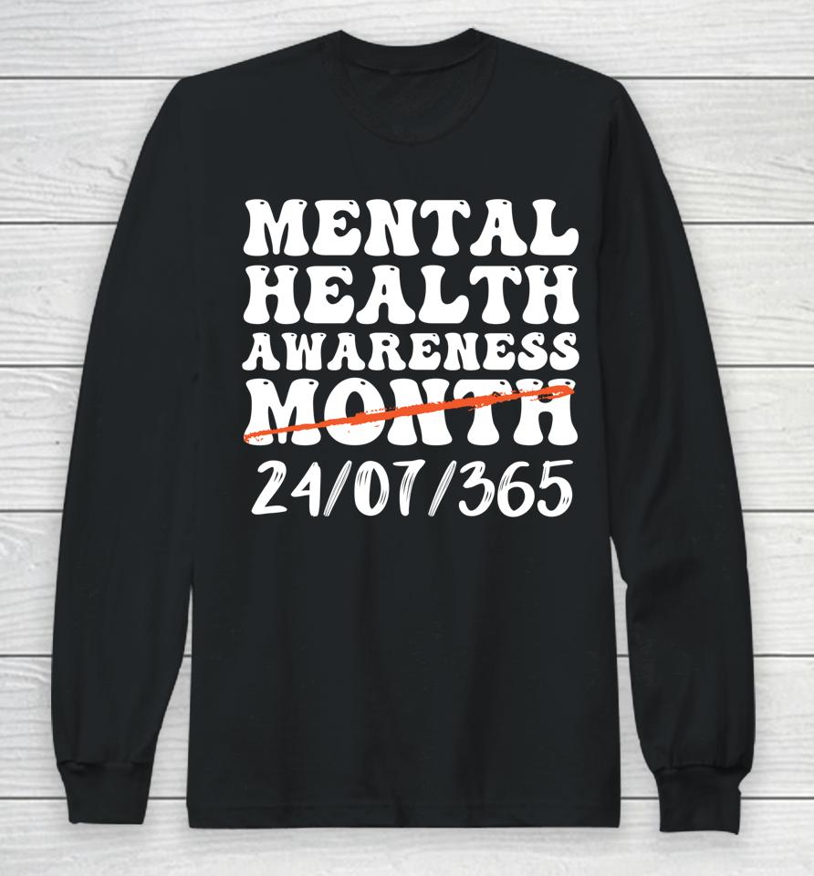 Groovy In May We Wear Green Mental Health Awareness Design Long Sleeve T-Shirt