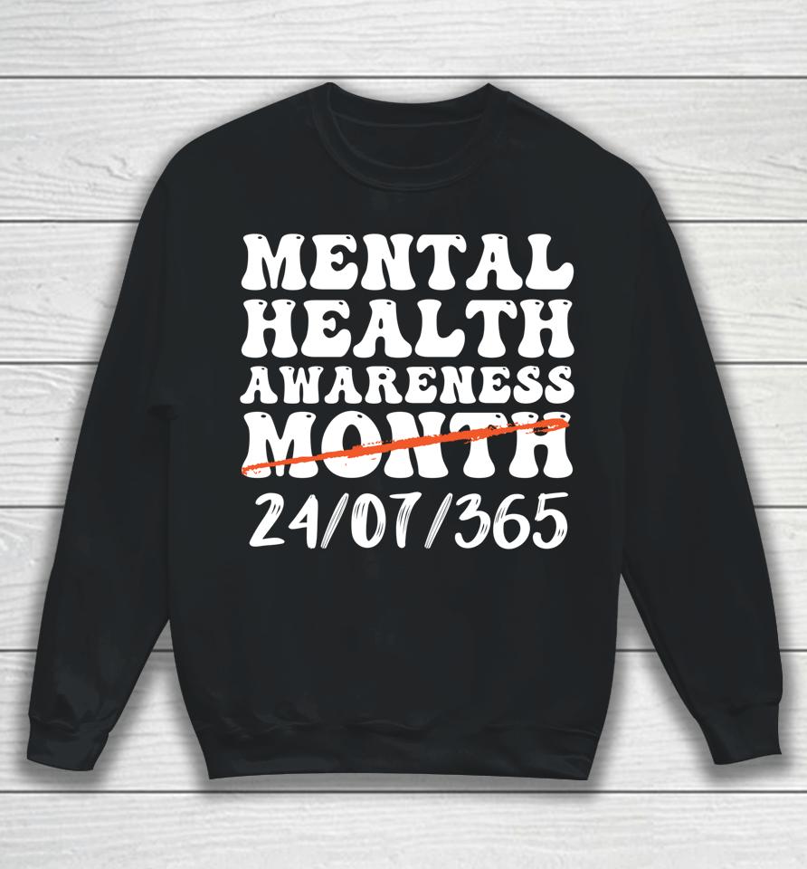 Groovy In May We Wear Green Mental Health Awareness Design Sweatshirt