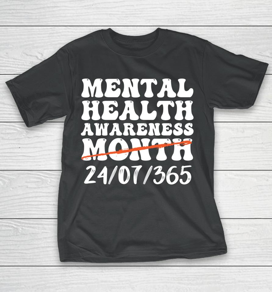 Groovy In May We Wear Green Mental Health Awareness Design T-Shirt