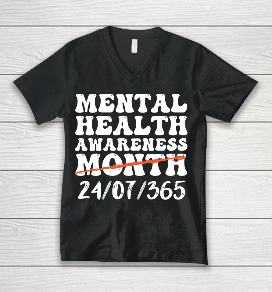 Groovy In May We Wear Green Mental Health Awareness Design Unisex V-Neck T-Shirt