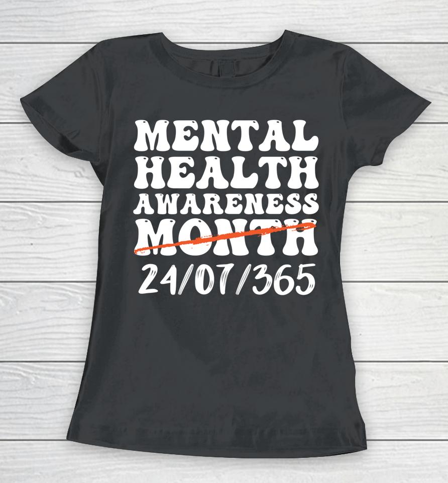 Groovy In May We Wear Green Mental Health Awareness Design Women T-Shirt