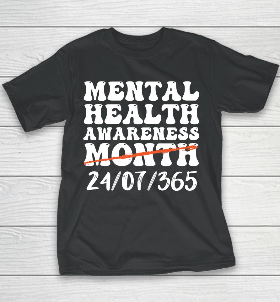 Groovy In May We Wear Green Mental Health Awareness Design Youth T-Shirt
