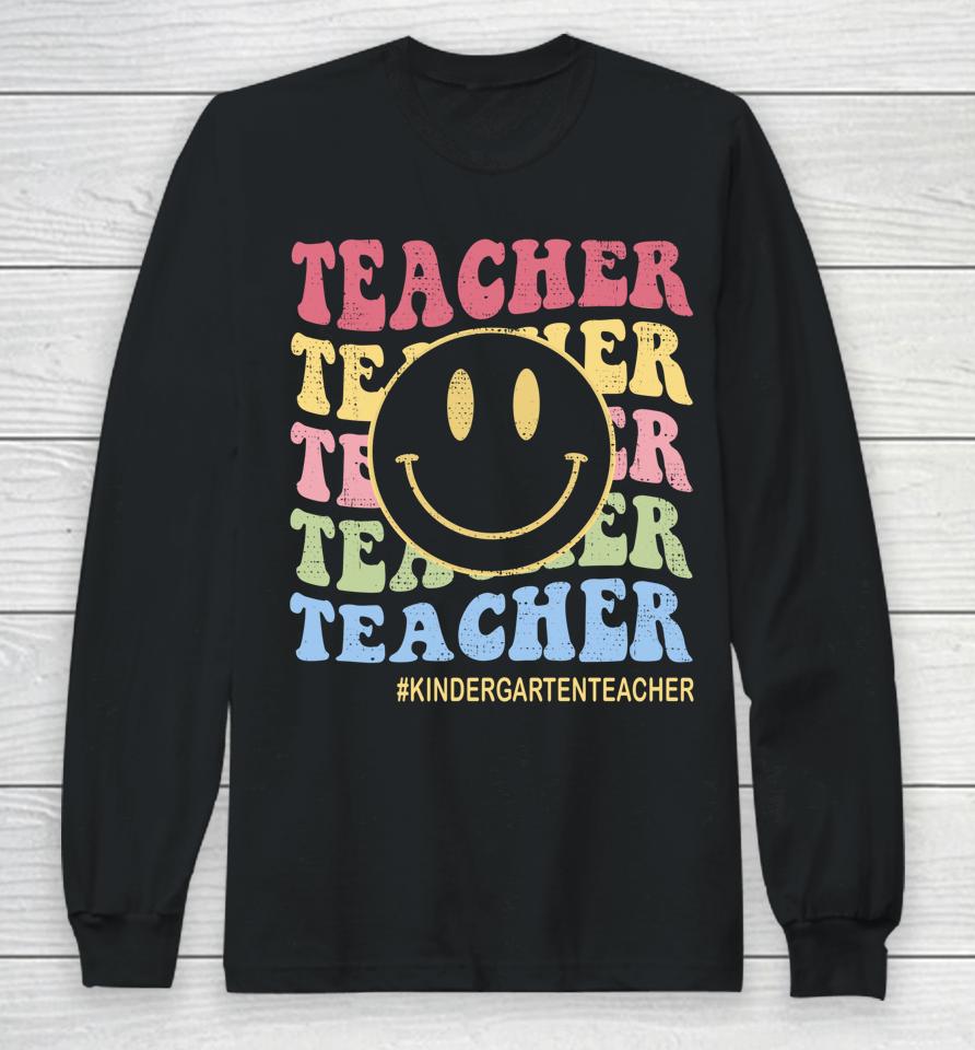 Groovy Kindergarten Vibes Retro Face Teachers Back To School Long Sleeve T-Shirt