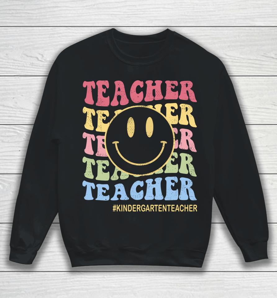 Groovy Kindergarten Vibes Retro Face Teachers Back To School Sweatshirt
