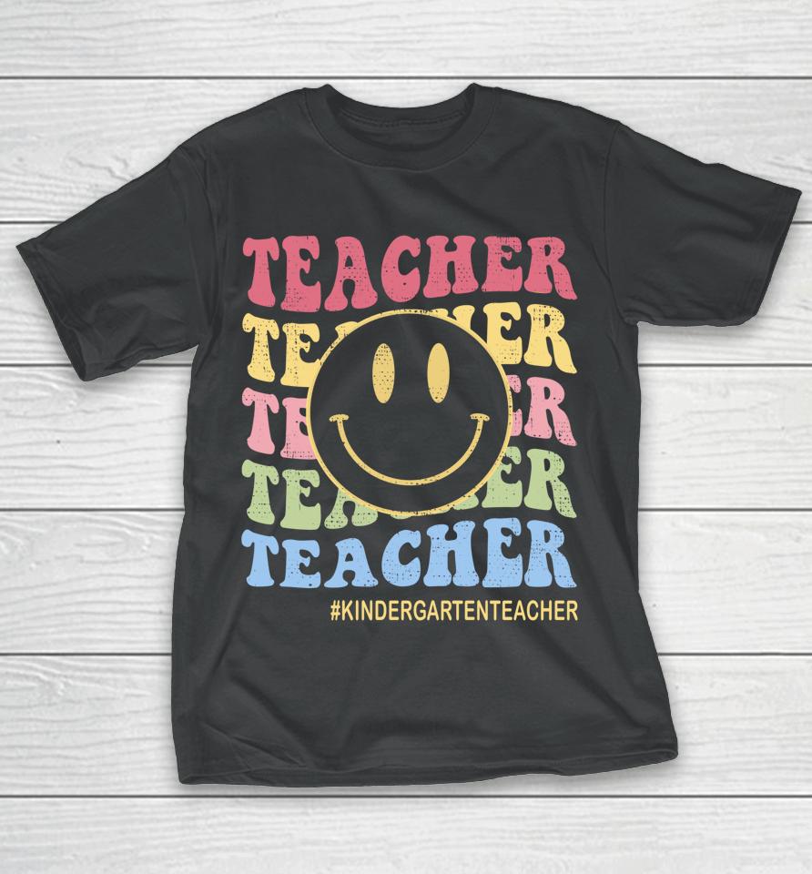 Groovy Kindergarten Vibes Retro Face Teachers Back To School T-Shirt