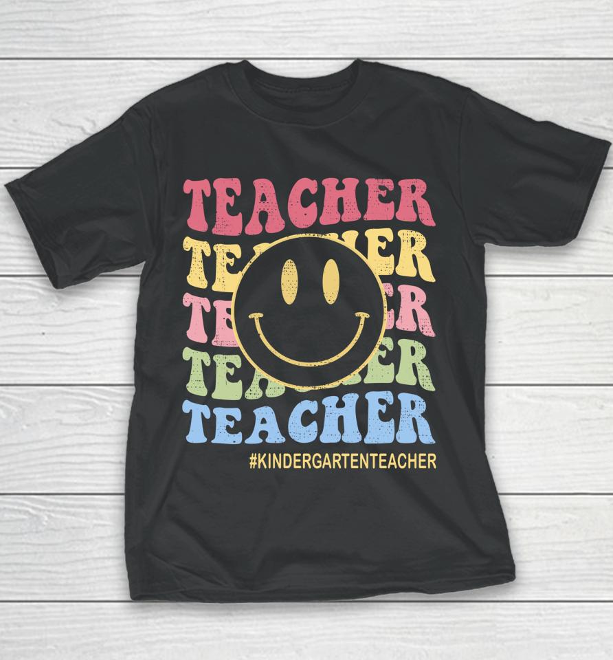Groovy Kindergarten Vibes Retro Face Teachers Back To School Youth T-Shirt