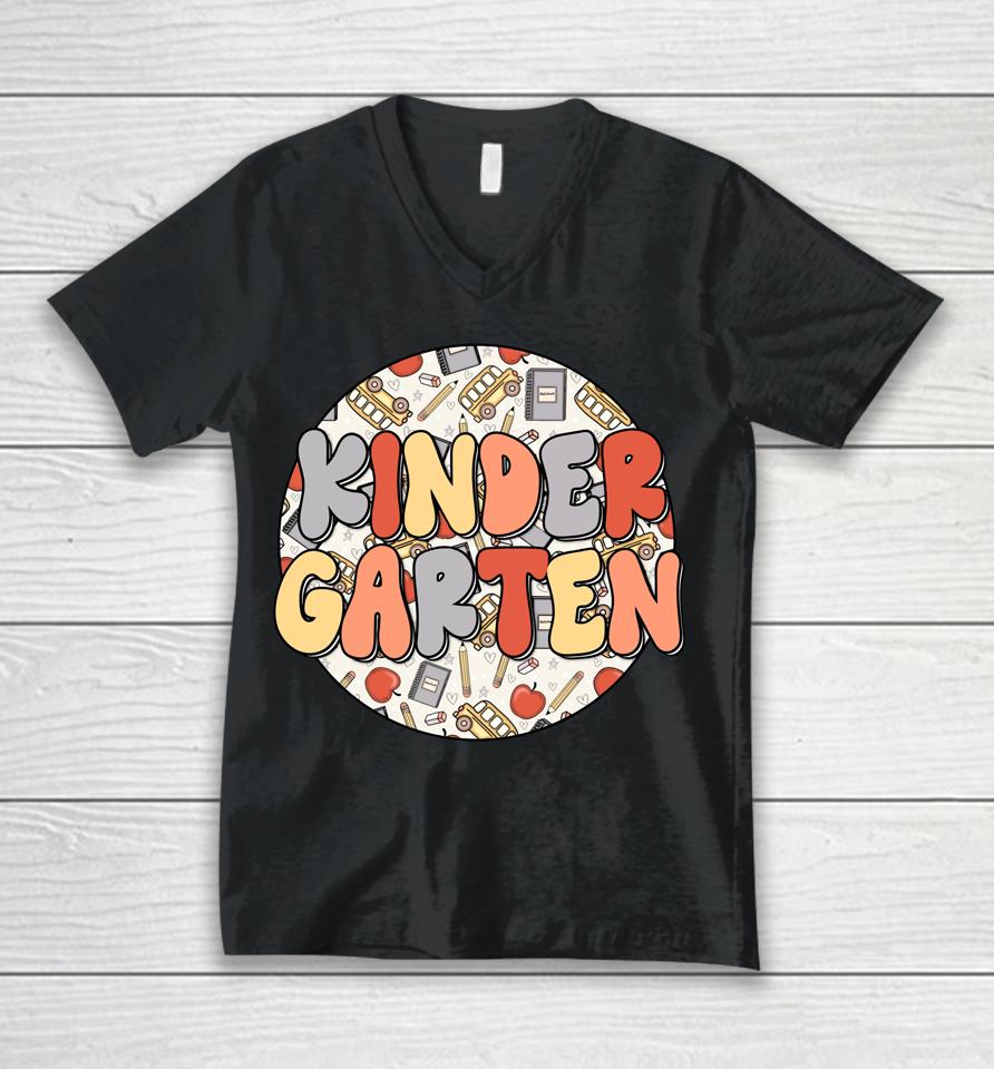 Groovy Kindergarten Vibes Retro Teachers Kids Back To School Unisex V-Neck T-Shirt