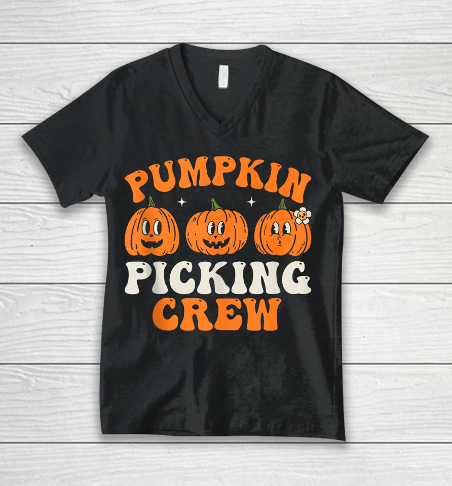 Groovy Pumpkin Picking Crew Squad Fall Autumn Halloween Unisex V-Neck T-Shirt