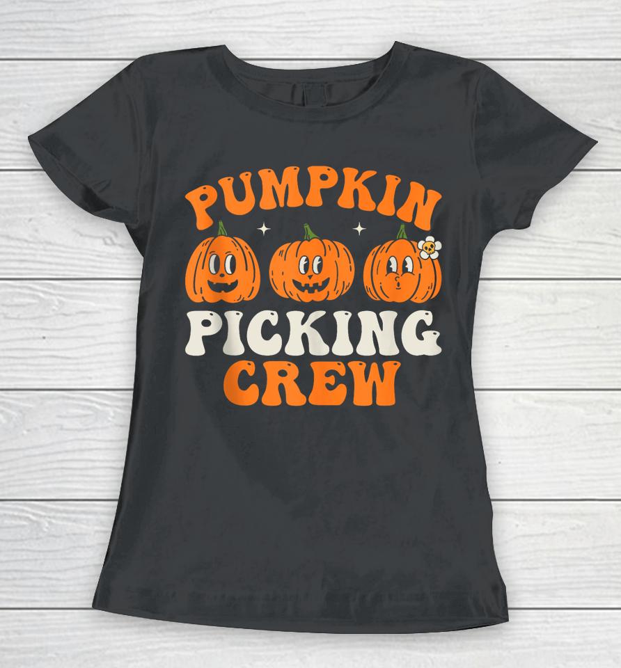 Groovy Pumpkin Picking Crew Squad Fall Autumn Halloween Women T-Shirt