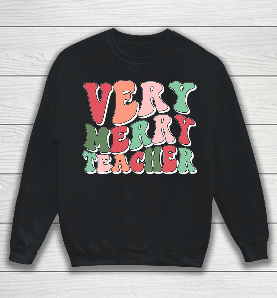 Groovy Retro Christmas Pajama Xmas Very Merry Teacher Sweatshirt