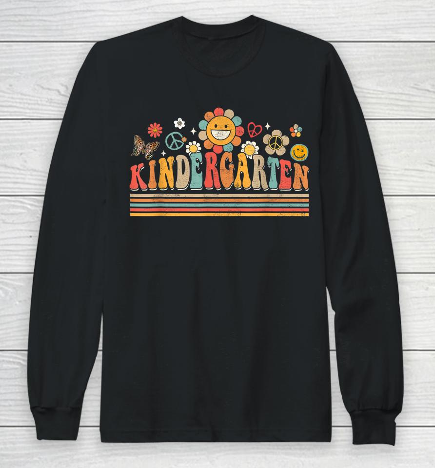 Groovy Retro Kindergarten Vibes Back To School Teachers Kids Long Sleeve T-Shirt