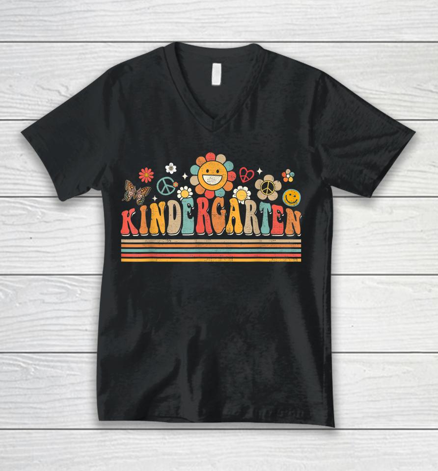 Groovy Retro Kindergarten Vibes Back To School Teachers Kids Unisex V-Neck T-Shirt