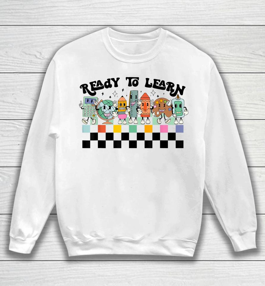 Groovy Retro Teacher Life Daisy Hippy Be Kind Back To School Sweatshirt