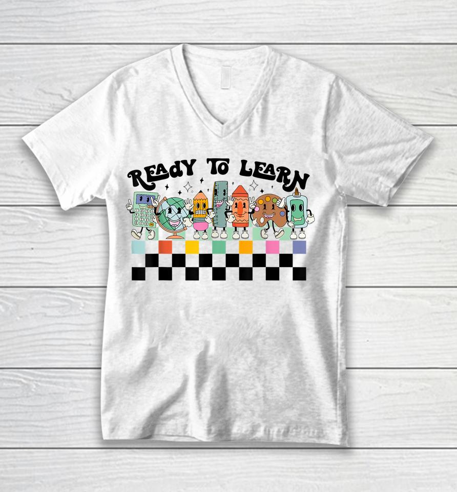 Groovy Retro Teacher Life Daisy Hippy Be Kind Back To School Unisex V-Neck T-Shirt