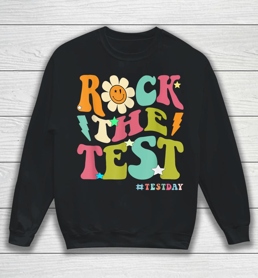 Groovy Rock The Test Motivational Retro Teacher Testing Day Sweatshirt