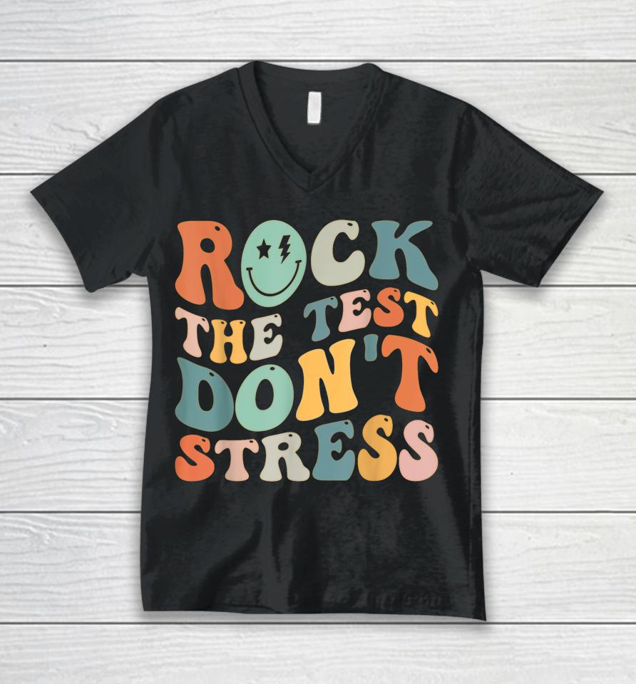 Groovy Rock The Test Motivational Retro Teachers Testing Day Unisex V-Neck T-Shirt