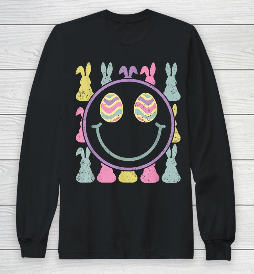 Groovy Smile Face Happy Easter Day Long Sleeve T-Shirt