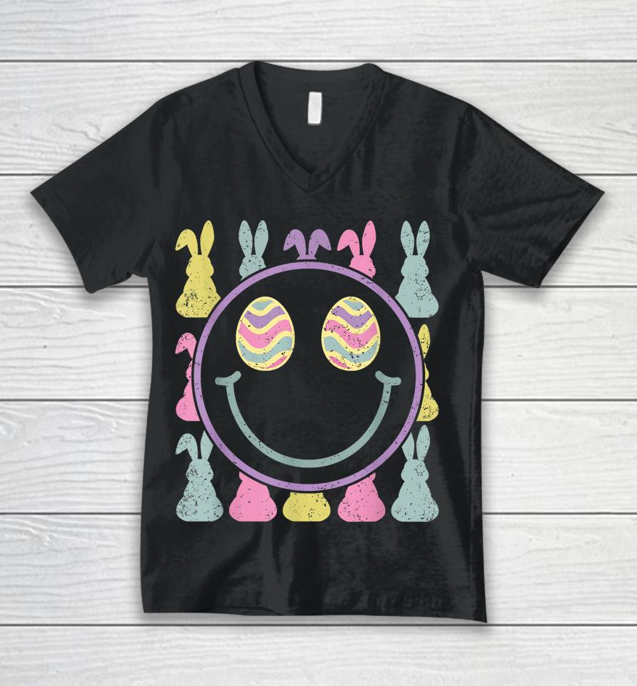 Groovy Smile Face Happy Easter Day Unisex V-Neck T-Shirt