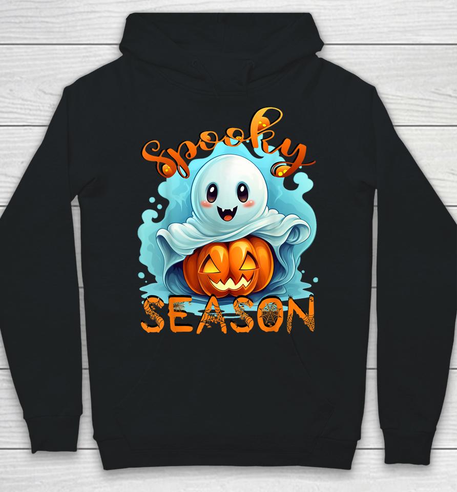 Groovy Spooky Season Cute Ghost Holding Pumpkin Halloween Hoodie