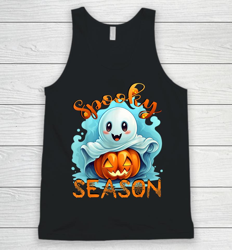 Groovy Spooky Season Cute Ghost Holding Pumpkin Halloween Unisex Tank Top
