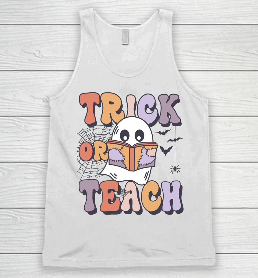 Groovy Style Ghost Trick Or Teach Teachers Halloween Funny Unisex Tank Top