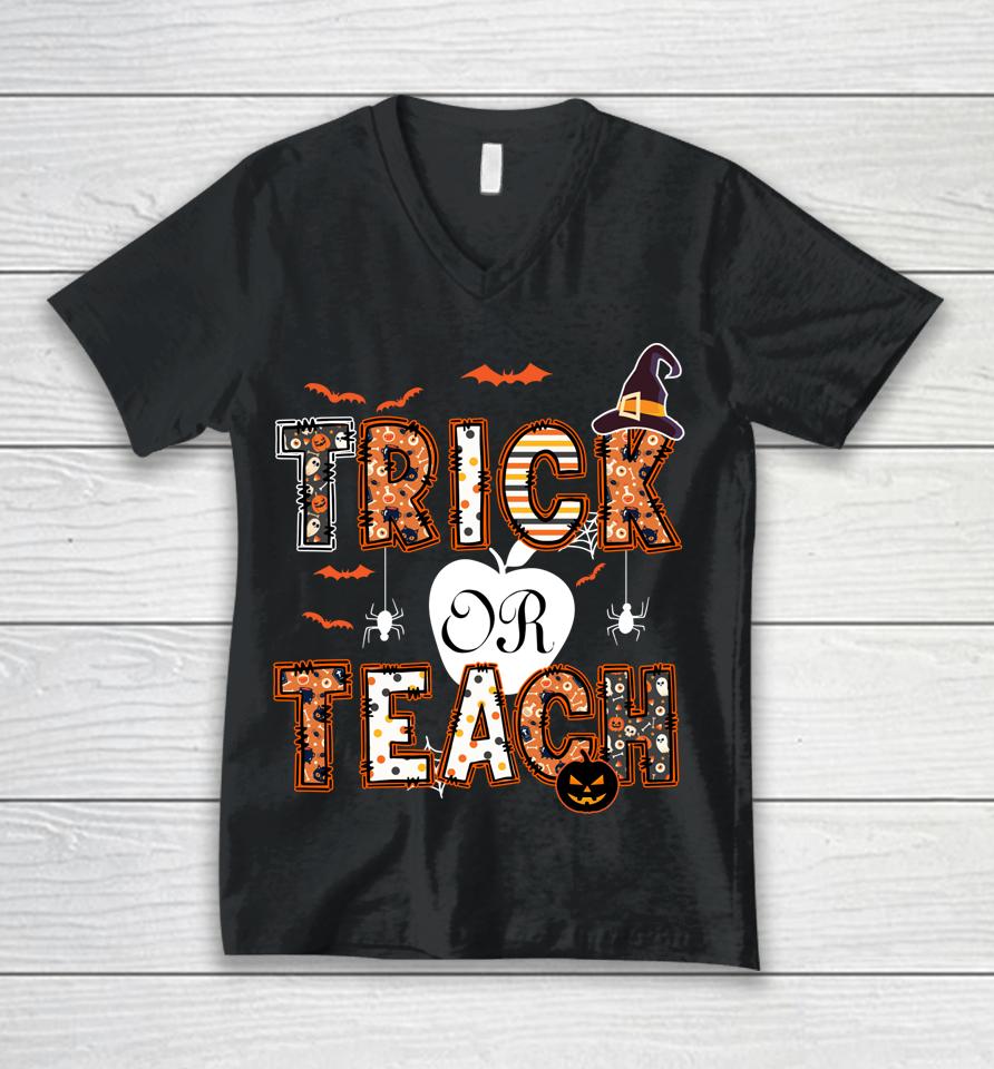 Groovy Trick Ot Teach Retro Vintage Halloween Teacher Life Unisex V-Neck T-Shirt