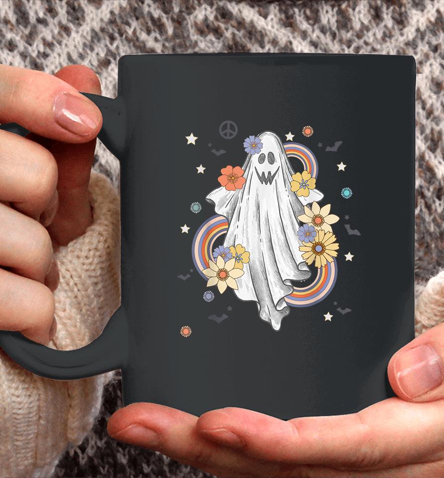 Groovy Vintage Floral Ghost Hippie Halloween Spooky Season Coffee Mug