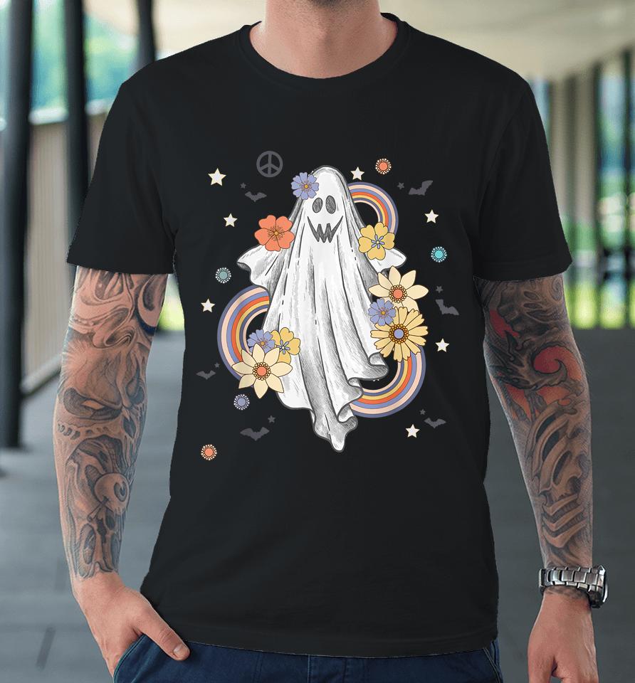 Groovy Vintage Floral Ghost Hippie Halloween Spooky Season Premium T-Shirt