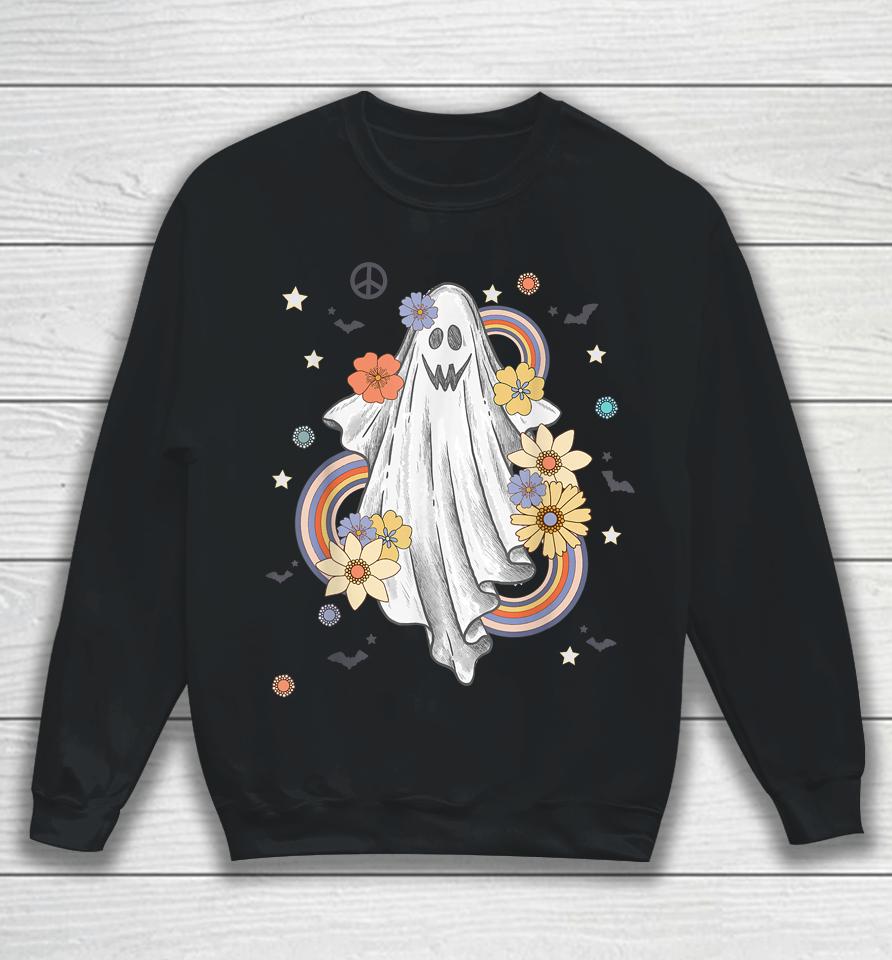 Groovy Vintage Floral Ghost Hippie Halloween Spooky Season Sweatshirt