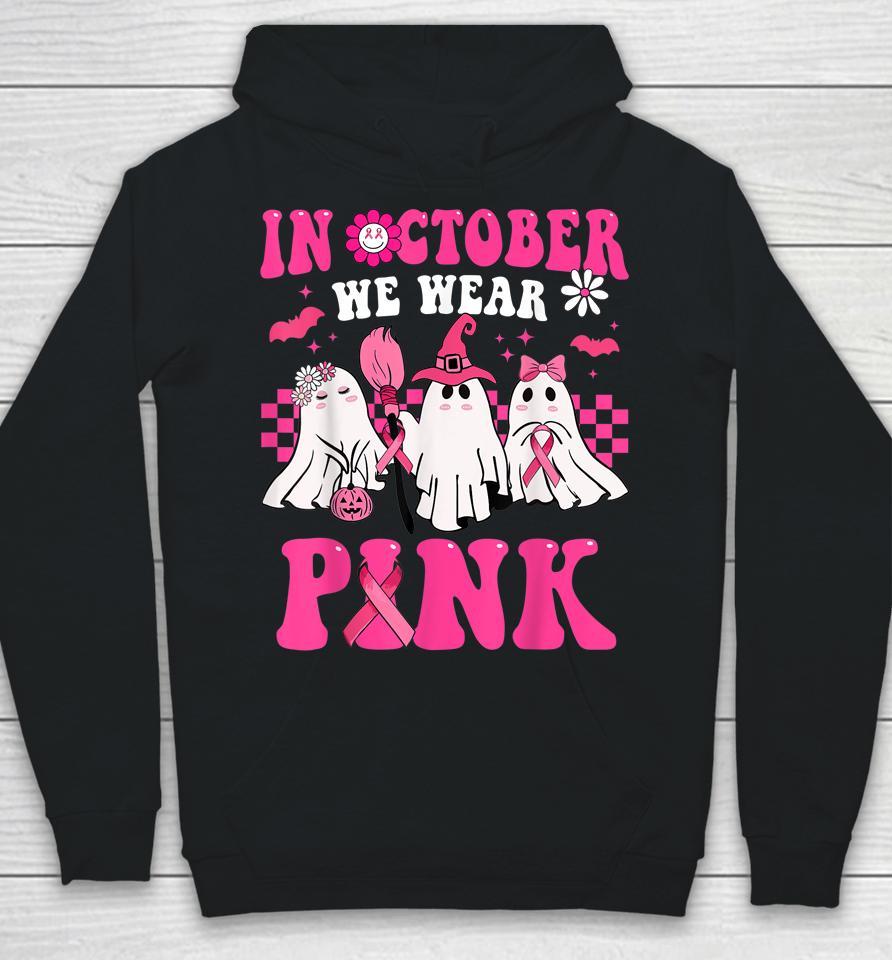 Groovy Wear Pink Breast Cancer Warrior Cute Ghost Halloween Hoodie