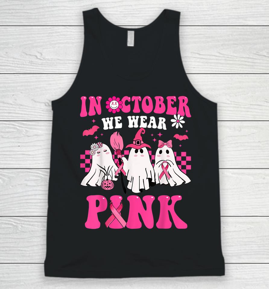 Groovy Wear Pink Breast Cancer Warrior Cute Ghost Halloween Unisex Tank Top