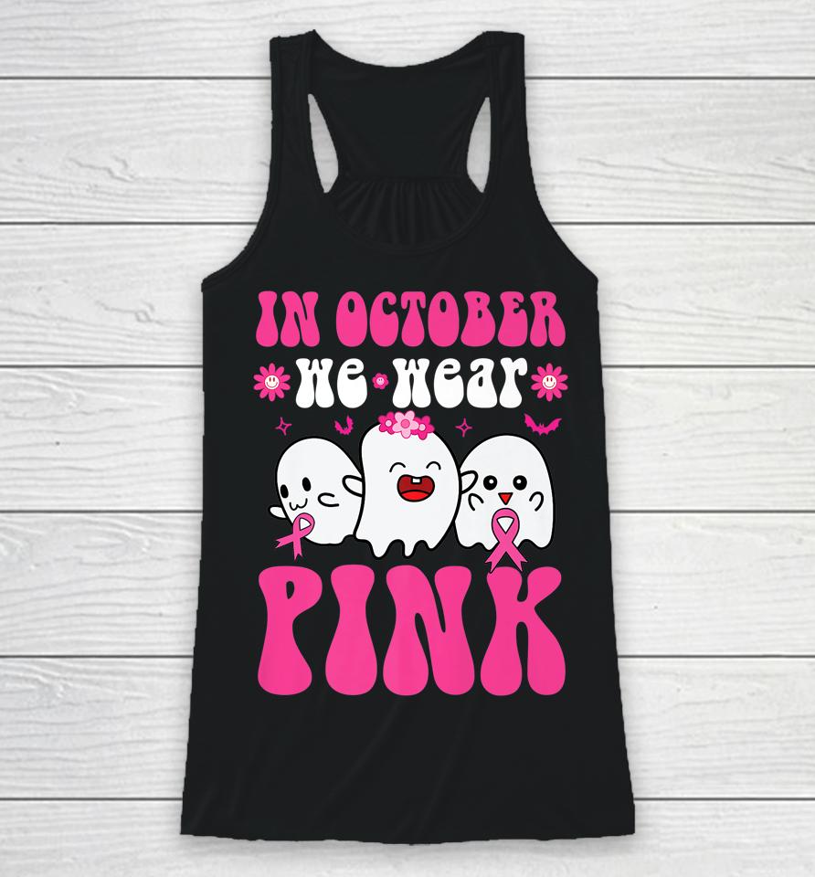 Groovy Wear Pink Breast Cancer Warrior Ghost Halloween Girls Racerback Tank