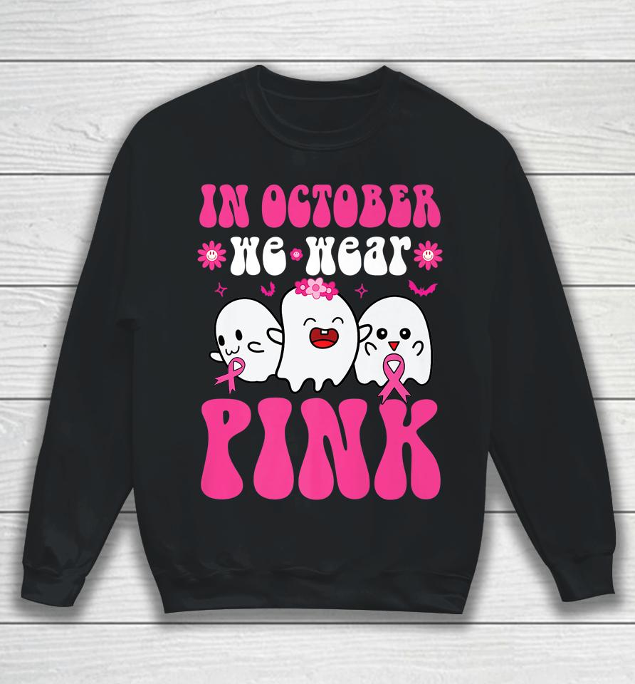Groovy Wear Pink Breast Cancer Warrior Ghost Halloween Girls Sweatshirt